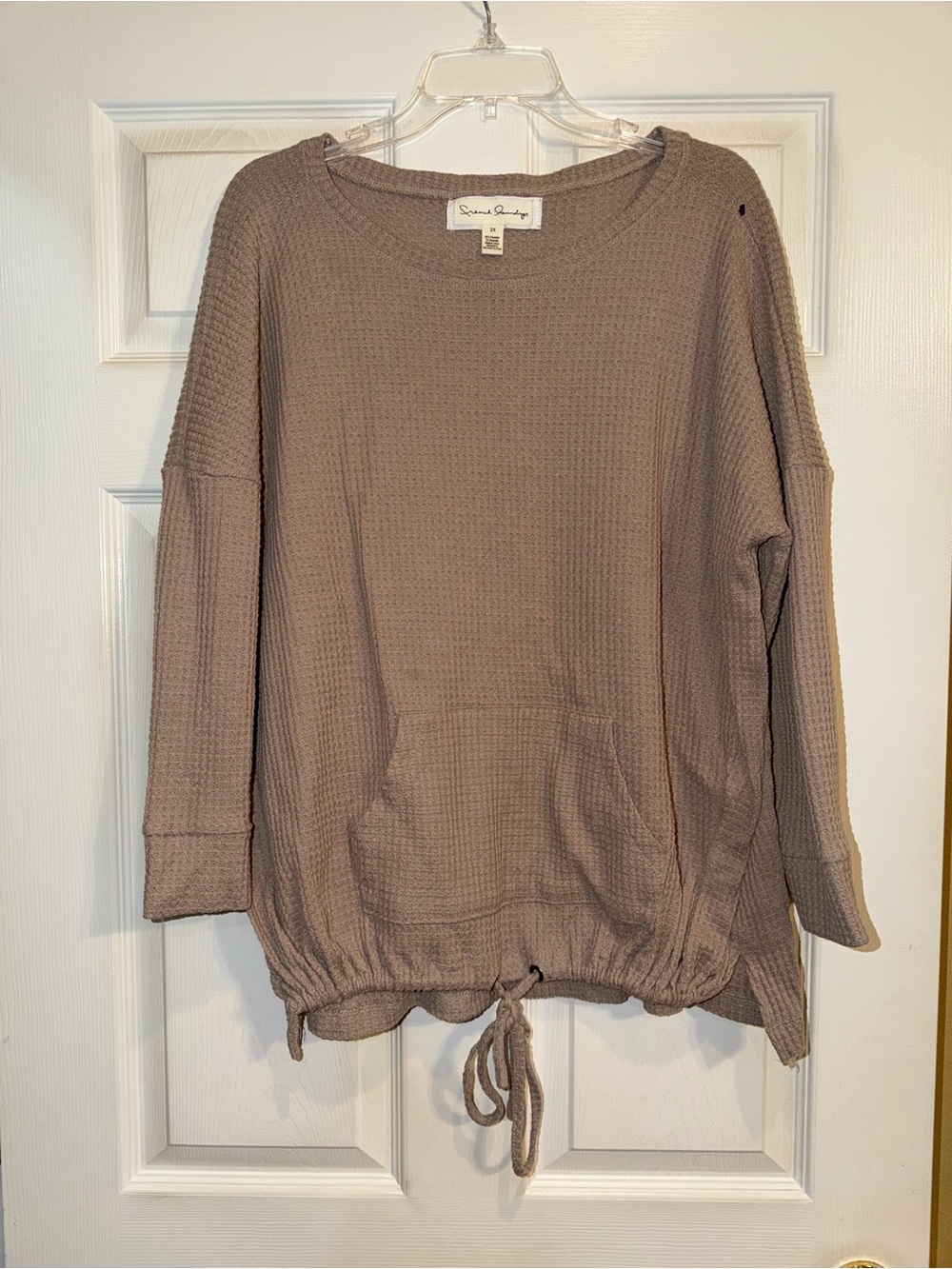 French Laundry Long Sleeve Waffle Knit Pullover in Taupe